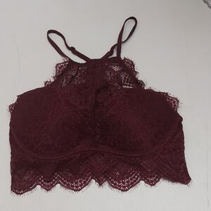 PINK Victoria's Secret Dark Burgundy Eyelash Lace Push Up Pigeonnant Bra